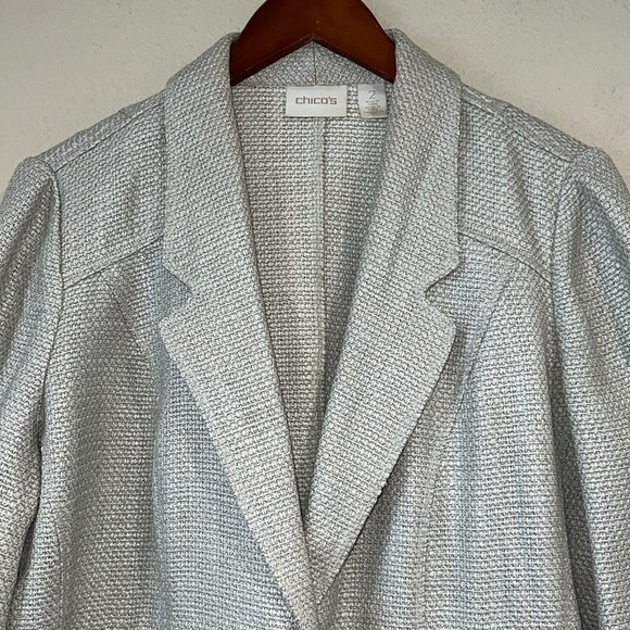 Chicos Jacket Tweed Beige Taupe Snap Close Long Sleeve Pockets Sz 2 Large 12/14 - Picture 2 of 6
